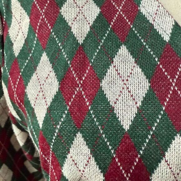 Vintage 70s Polyester Knit Argyle Cardigan Blazer Green Burgundy M - Picture 4 of 8